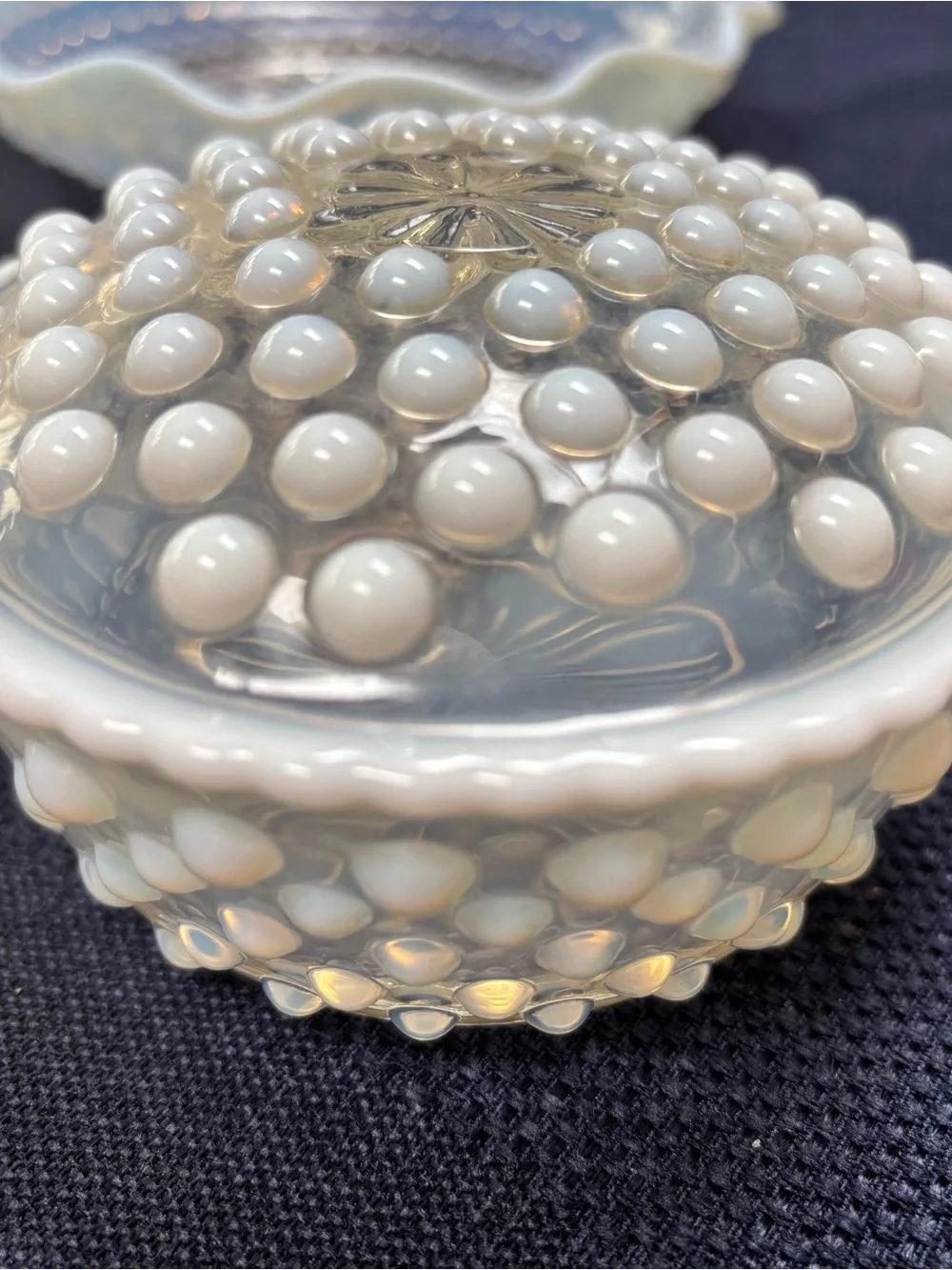 Fenton Opalescent Milk Glass Hobnail Dish - Pale Blue/White Decorative Bowl